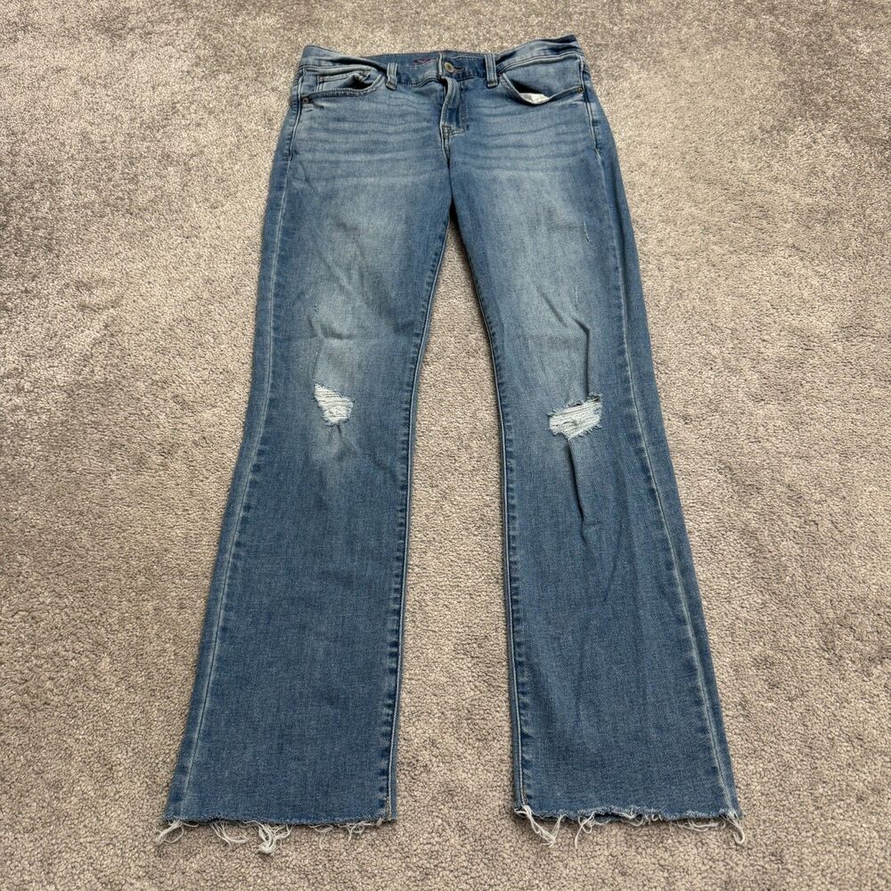 Lucky Brand Sweet Mid Rise Distressed Straight Jeans Womens 8/29A Blue Raw Hem